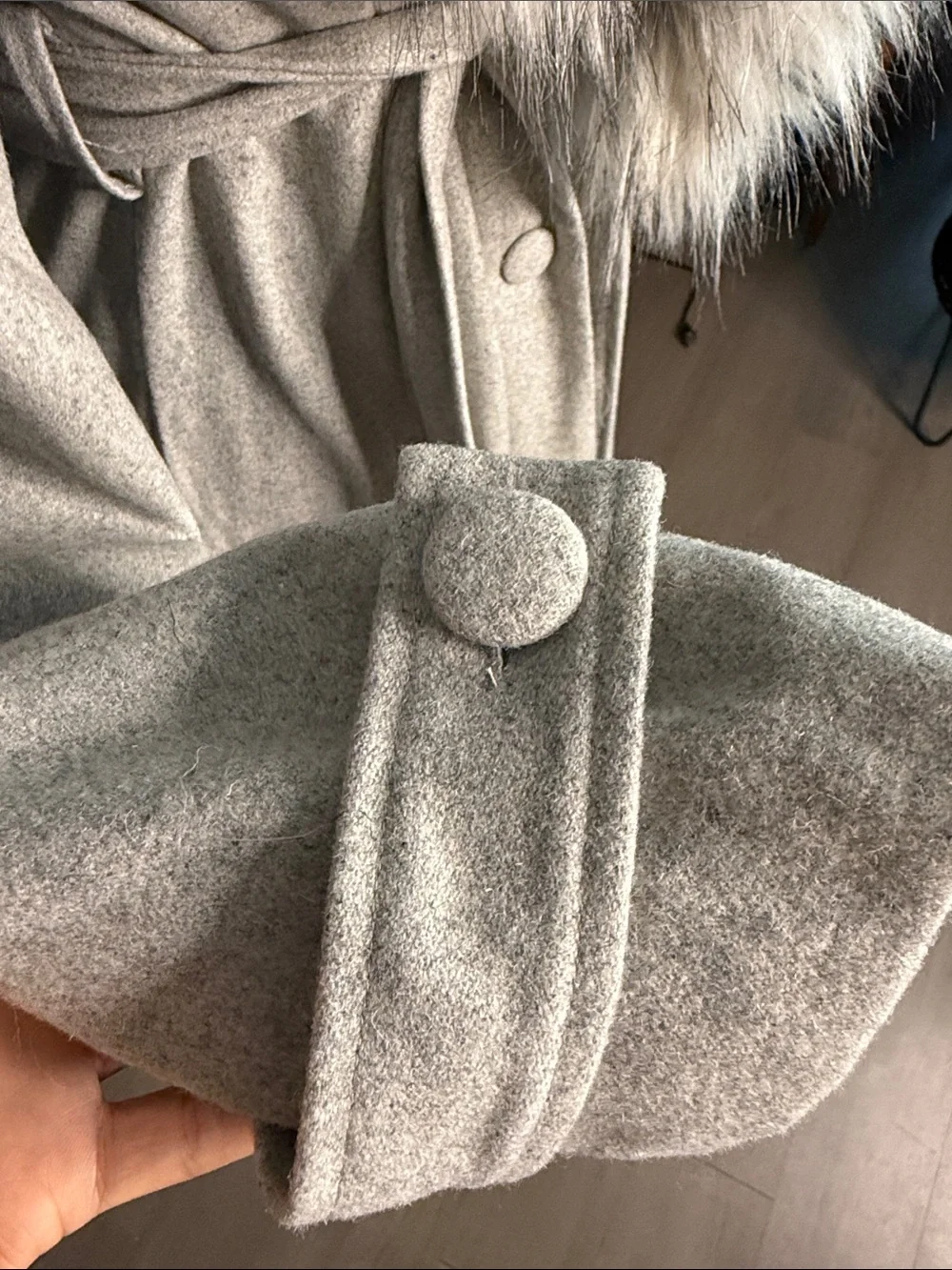 JLUXLABEL Light Gray Long Shawl Collar Coat with Tie Waist